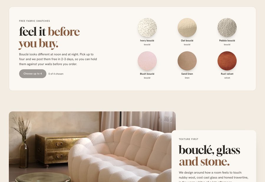 Arc & Alcove desktop: free fabric swatches
