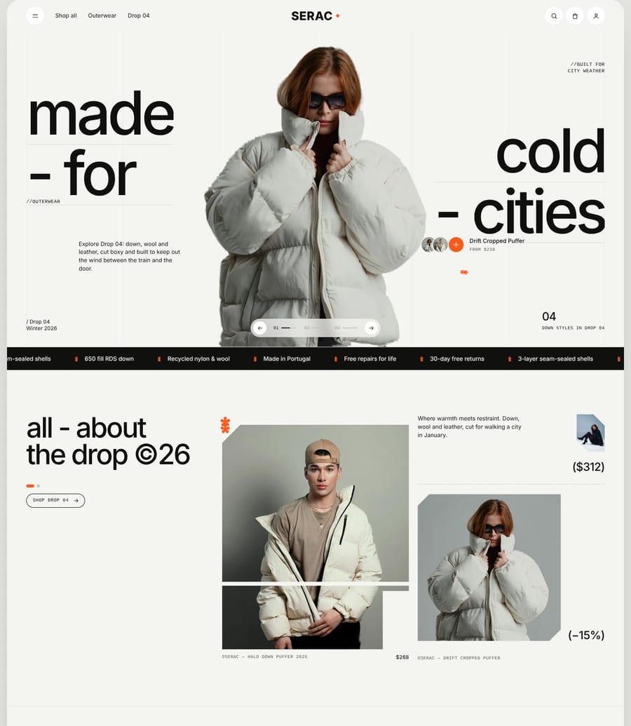 SERAC sample store, desktop home page
